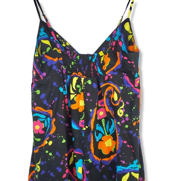 Xhiliration Black Vibrant Rainbow Paisley Paint Splatter Maxi Dress Size Medium - Picture 7 of 10